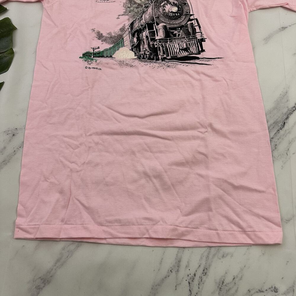 Rail Fair Sacramento Mens Vintage 90s Graphic Tee Size M Pink Train Engine 3751 View 5